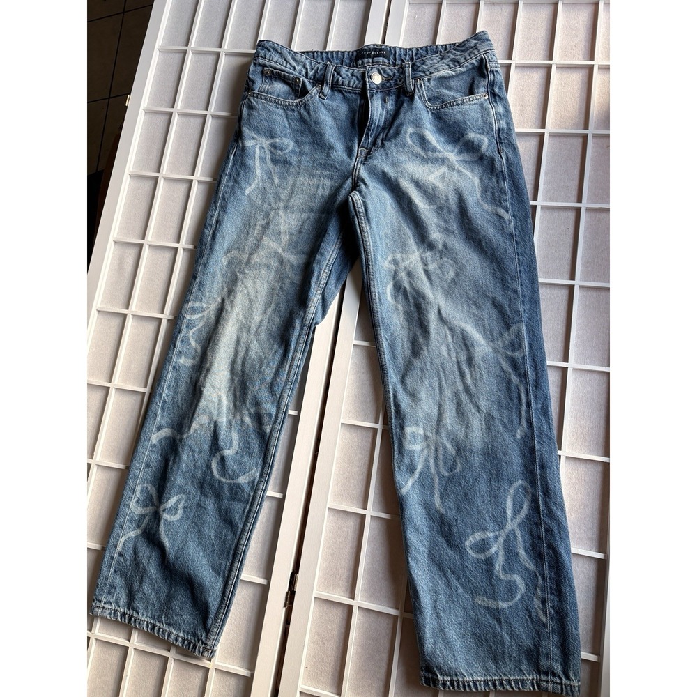 Aero Low Rise Baggy Bleach Dye Bow Croquette Medium Wash Denim Jeans 6 Short‎